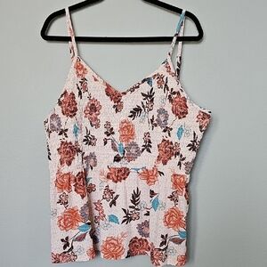 Maurices Girly Spring 2X Cream Smocked Floral Camisole with Spaghetti Straps